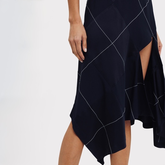 Monse Asymmetric Paneled Satin And Crepe Midi Skirt in Navy - Picture 12 of 13